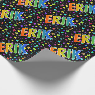 Rainbow Vorname "ERIK" + Sterne Geschenkpapier