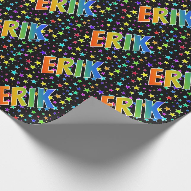 Rainbow Vorname "ERIK" + Sterne Geschenkpapier (Ecke)