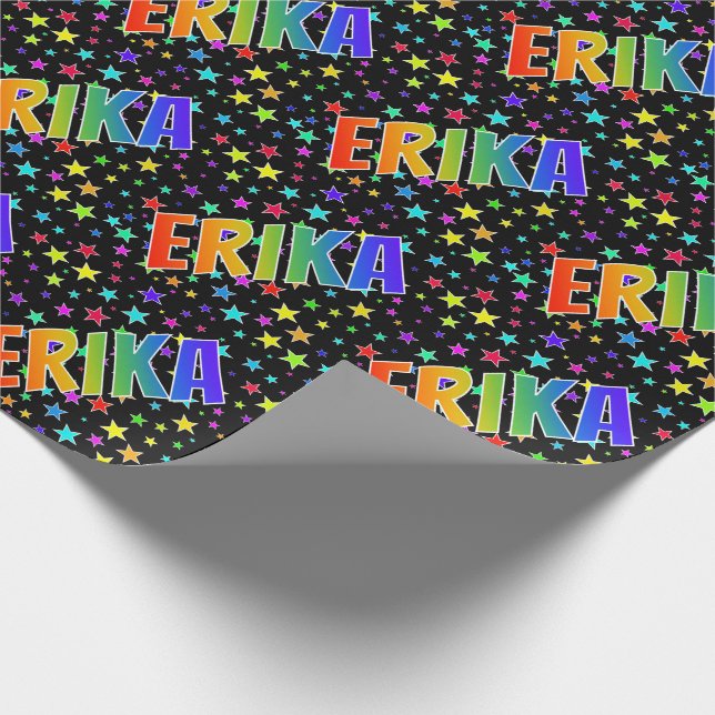 Rainbow Vorname "ERIKA" + Sterne Geschenkpapier (Ecke)