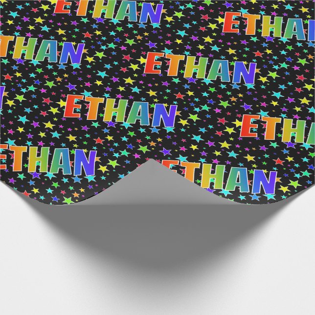 Rainbow Vorname "ETHAN" + Sterne Geschenkpapier (Ecke)