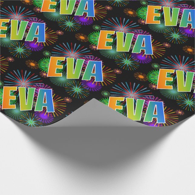 Rainbow Vorname "EVA" + Feuerwerk Geschenkpapier (Ecke)