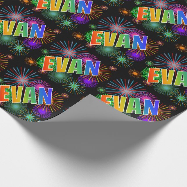 Rainbow Vorname "EVAN" + Feuerwerk Geschenkpapier (Ecke)