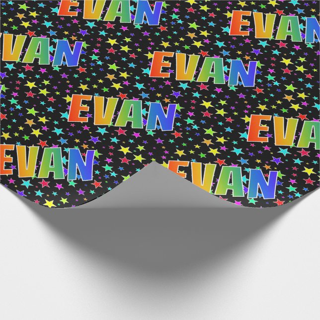 Rainbow Vorname "EVAN" + Sterne Geschenkpapier (Ecke)