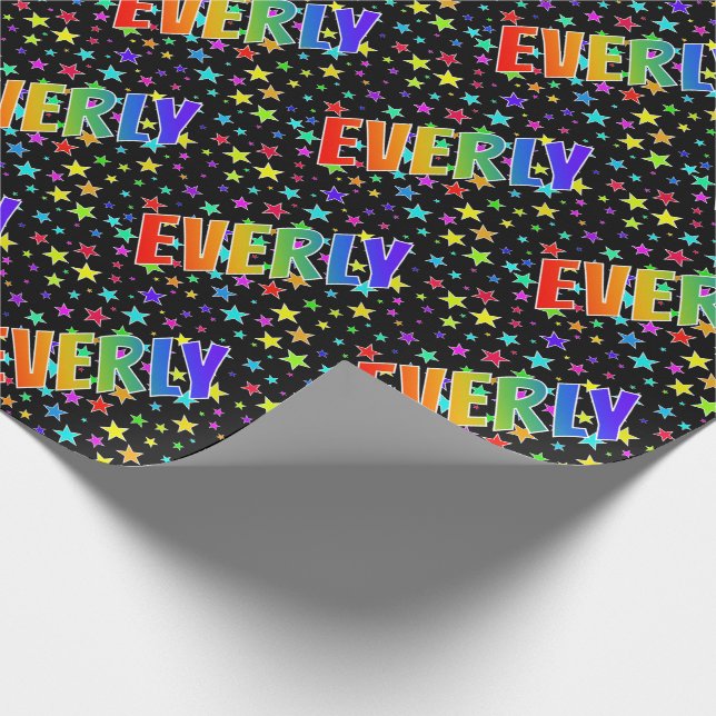 Rainbow Vorname "EVERLY" + Sterne Geschenkpapier (Ecke)