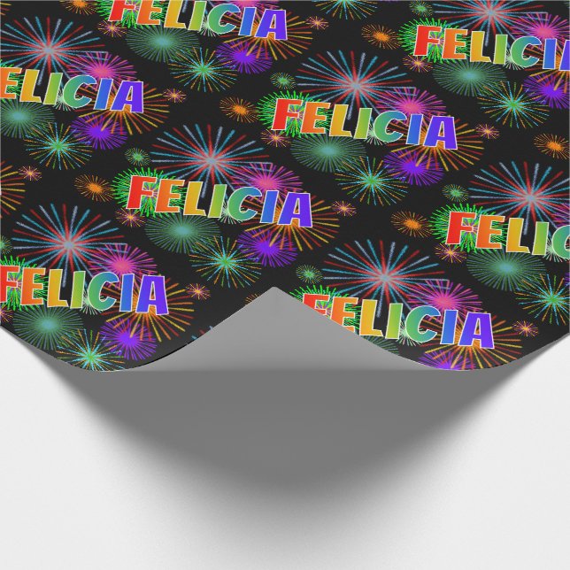 Rainbow Vorname "FELICIA" + Feuerwerk Geschenkpapier (Ecke)