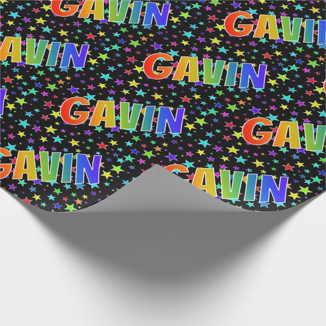 Rainbow Vorname "GAVIN" + Sterne Geschenkpapier (Ecke)