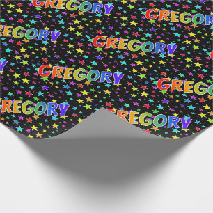 Rainbow Vorname "GREGORY" + Sterne Geschenkpapier