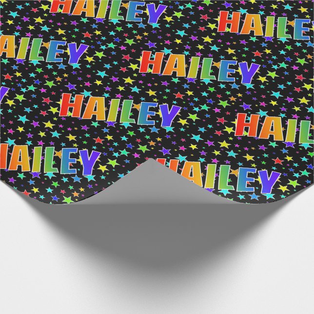 Rainbow Vorname "HAILEY" + Sterne Geschenkpapier (Ecke)