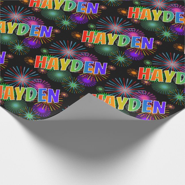 Rainbow Vorname "HAYDEN" + Feuerwerk Geschenkpapier (Ecke)