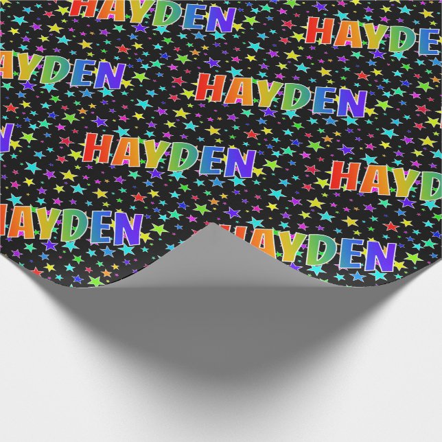 Rainbow Vorname "HAYDEN" + Sterne Geschenkpapier (Ecke)