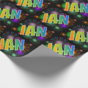Rainbow Vorname "IAN" + Feuerwerk Geschenkpapier