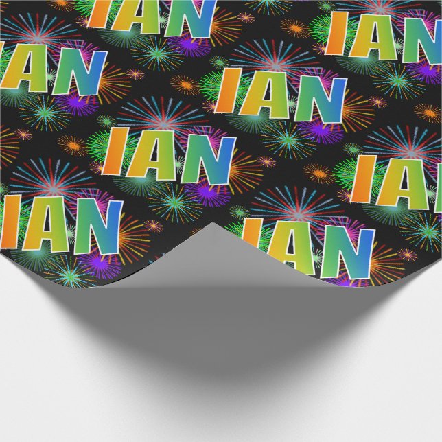 Rainbow Vorname "IAN" + Feuerwerk Geschenkpapier (Ecke)