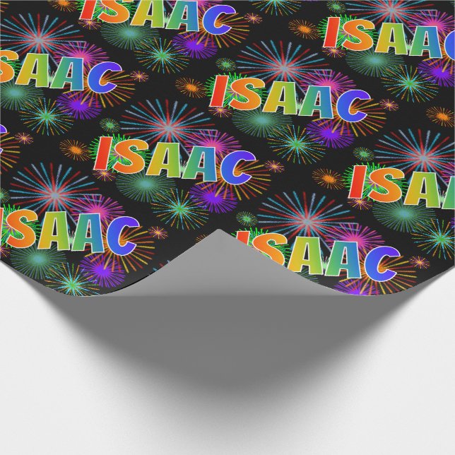 Rainbow Vorname "ISAAC" + Fireworks Geschenkpapier (Ecke)