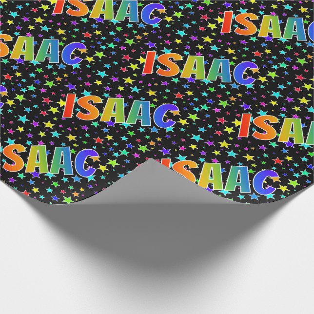 Rainbow Vorname "ISAAC" + Sterne Geschenkpapier (Ecke)