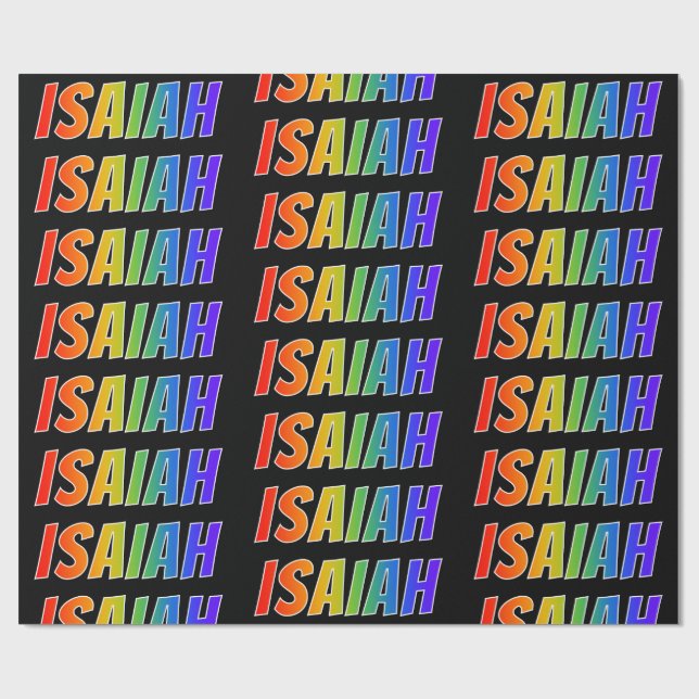 Rainbow Vorname "ISAIAH"; Fun & Colorful Geschenkpapier (Flach)