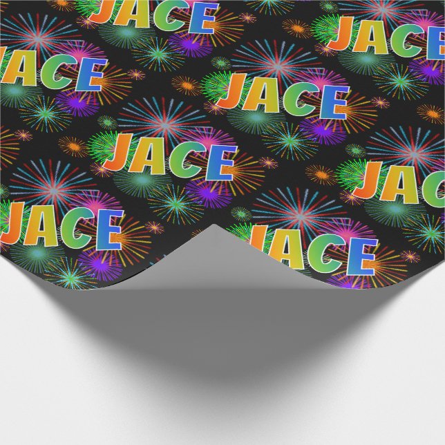 Rainbow Vorname "JACE" + Feuerwerk Geschenkpapier (Ecke)