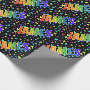 Rainbow Vorname "JAMES" + Sterne Geschenkpapier