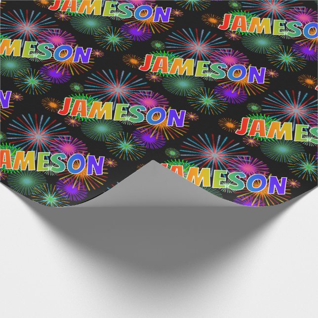 Rainbow Vorname "JAMESON" + Feuerwerk Geschenkpapier (Ecke)