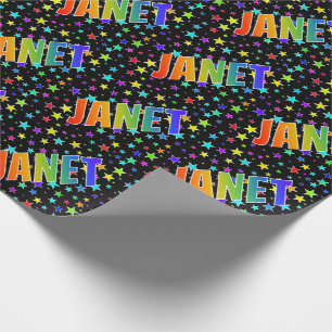 Rainbow Vorname "JANET" + Sterne Geschenkpapier