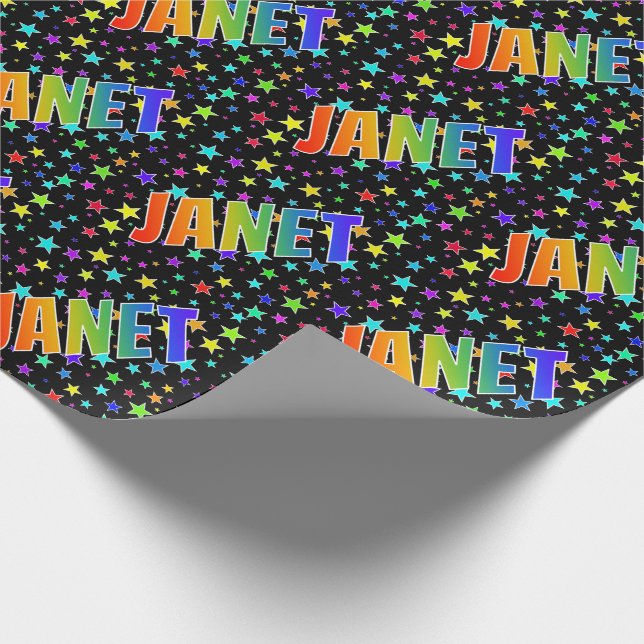 Rainbow Vorname "JANET" + Sterne Geschenkpapier (Ecke)