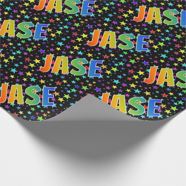 Rainbow Vorname "JASE" + Sterne Geschenkpapier (Ecke)