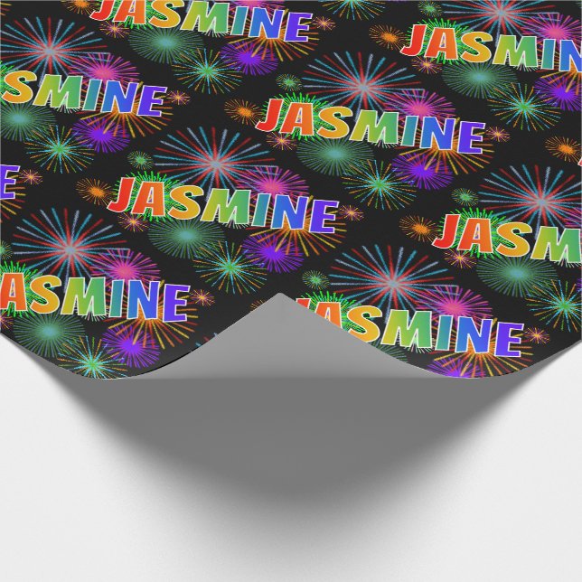 Rainbow Vorname "JASMINE" + Feuerwerk Geschenkpapier (Ecke)