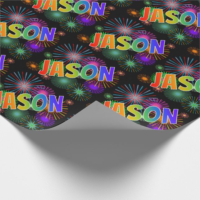 Rainbow Vorname "JASON" + Feuerwerk Geschenkpapier (Ecke)