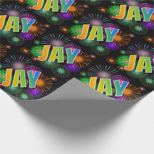 Rainbow Vorname "JAY" + Fireworks Geschenkpapier (Ecke)