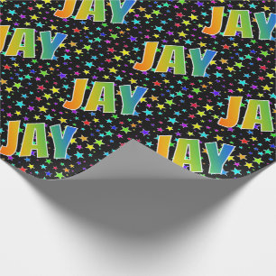 Rainbow Vorname "JAY" + Sterne Geschenkpapier
