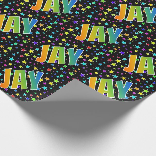 Rainbow Vorname "JAY" + Sterne Geschenkpapier (Ecke)