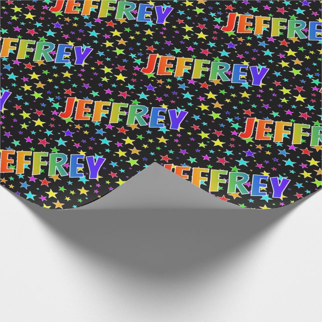Rainbow Vorname "JEFFREY" + Sterne Geschenkpapier (Ecke)