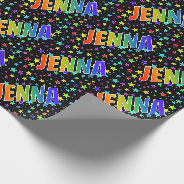 Rainbow Vorname "JENNA" + Sterne Geschenkpapier (Ecke)