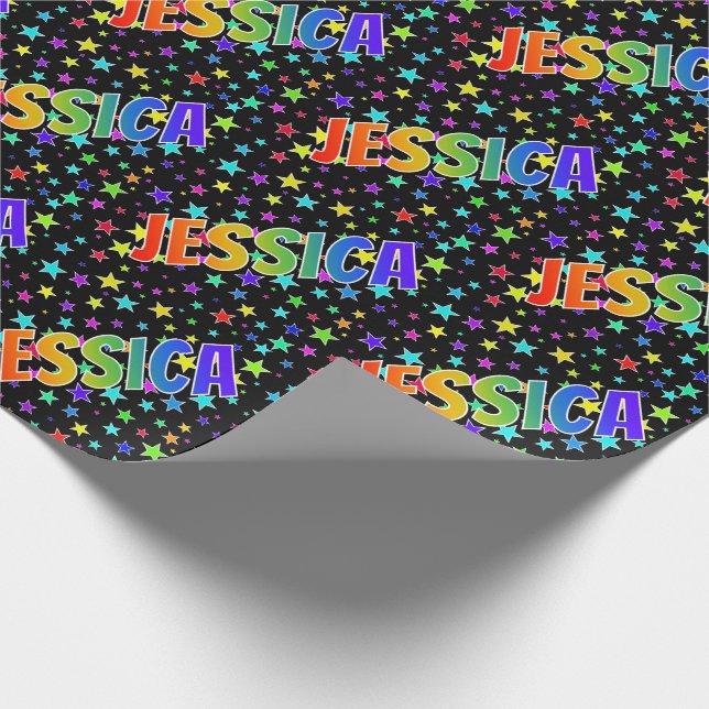 Rainbow Vorname "JESSICA" + Sterne Geschenkpapier (Ecke)