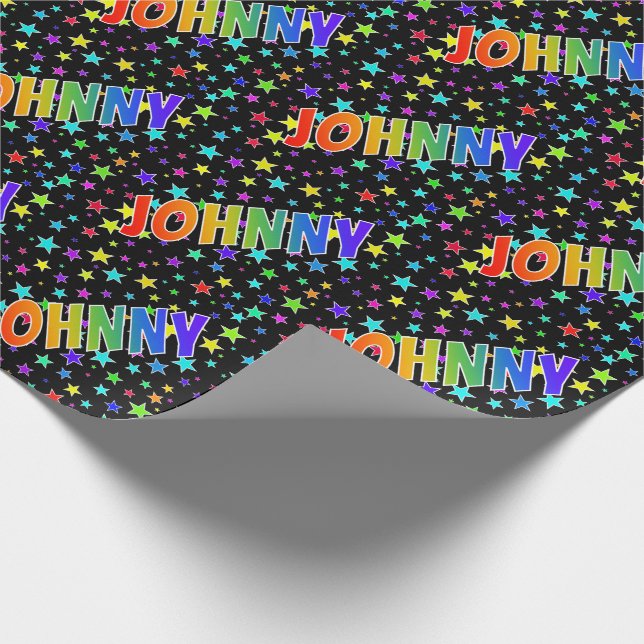 Rainbow Vorname "JOHNNY" + Sterne Geschenkpapier (Ecke)