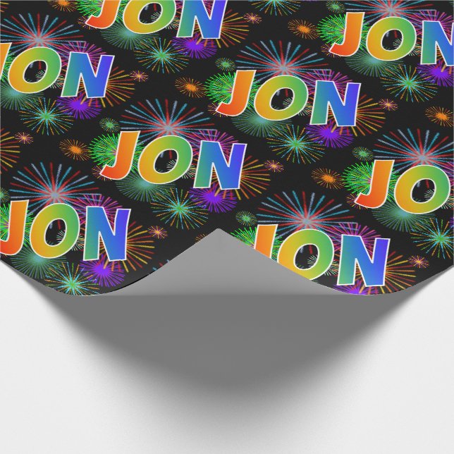 Rainbow Vorname "JON" + Feuerwerk Geschenkpapier (Ecke)