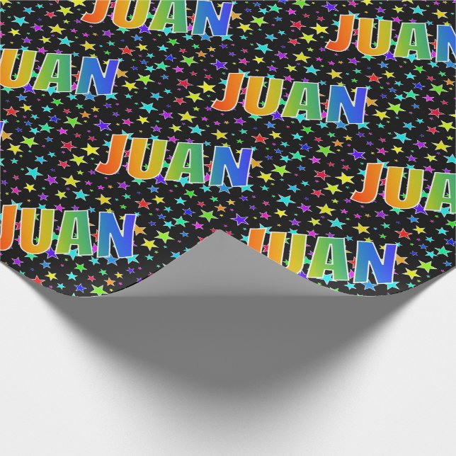 Rainbow Vorname "JUAN" + Sterne Geschenkpapier (Ecke)