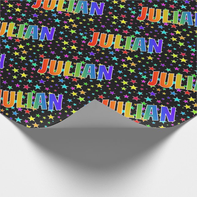 Rainbow Vorname "JULIAN" + Sterne Geschenkpapier (Ecke)