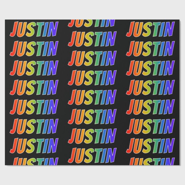 Rainbow Vorname "JUSTIN"; Fun & Colorful Geschenkpapier (Flach)