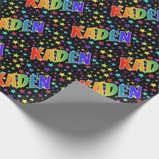 Rainbow Vorname "KADEN" + Sterne Geschenkpapier (Ecke)
