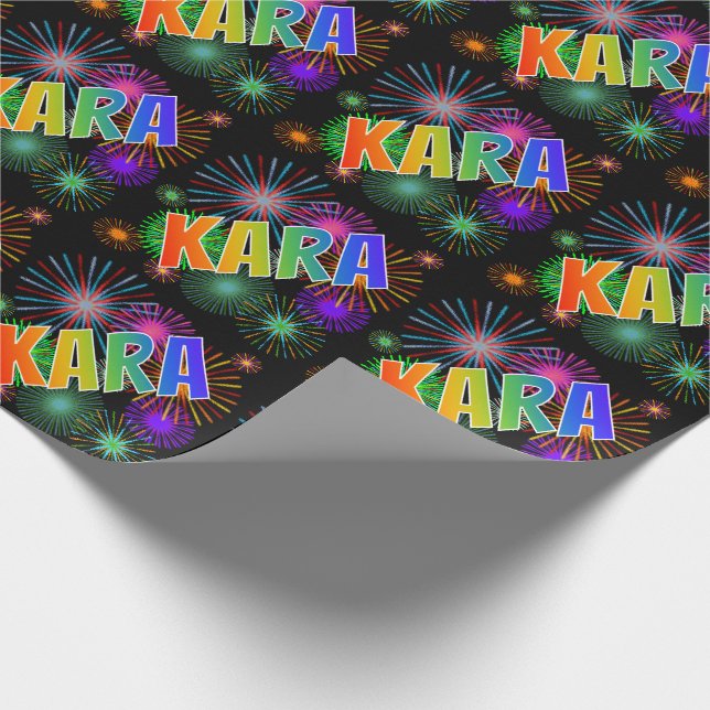 Rainbow Vorname "KARA" + Feuerwerke Geschenkpapier (Ecke)