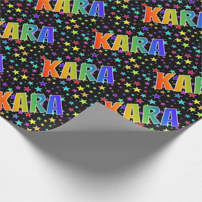 Rainbow Vorname "KARA" + Sterne Geschenkpapier (Ecke)