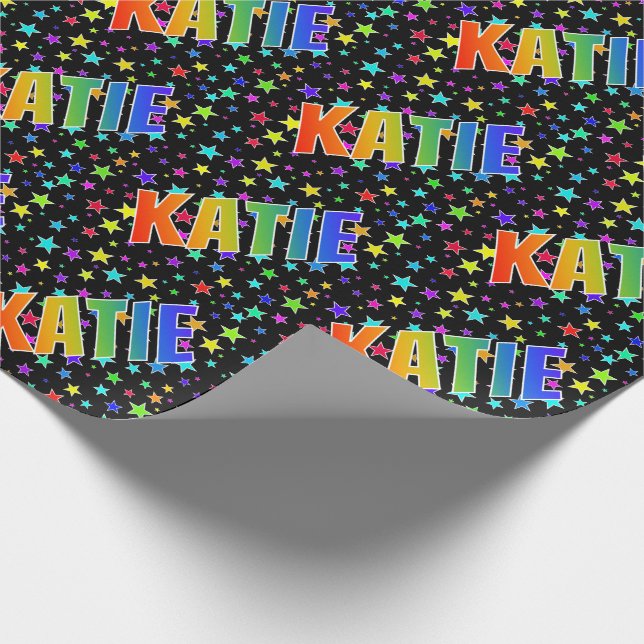 Rainbow Vorname "KATIE" + Sterne Geschenkpapier (Ecke)
