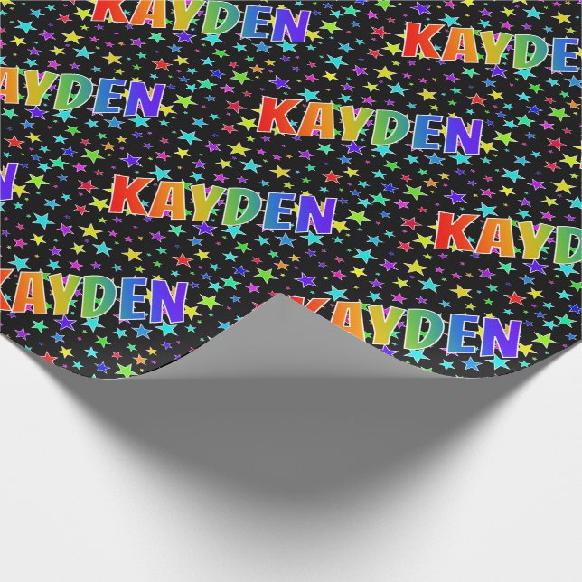 Rainbow Vorname "KAYDEN" + Sterne Geschenkpapier (Ecke)