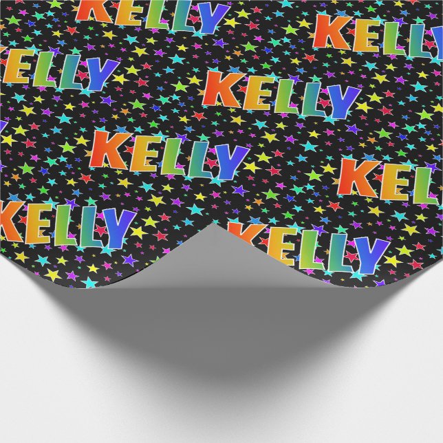 Rainbow Vorname "KELLY" + Sterne Geschenkpapier (Ecke)