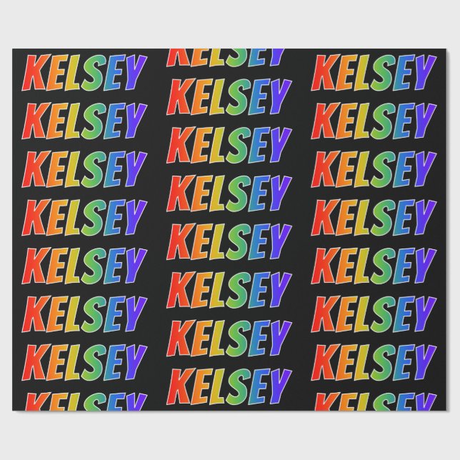 Rainbow Vorname "KELSEY"; Fun & Colorful Geschenkpapier (Flach)