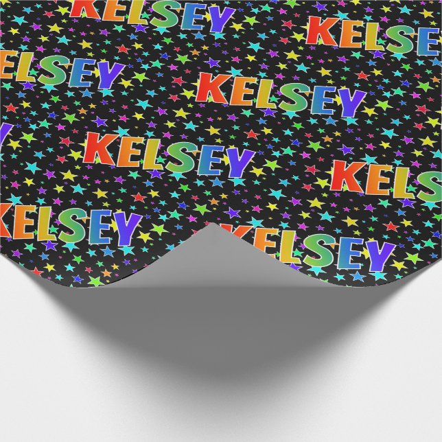 Rainbow Vorname "KELSEY" + Sterne Geschenkpapier (Ecke)