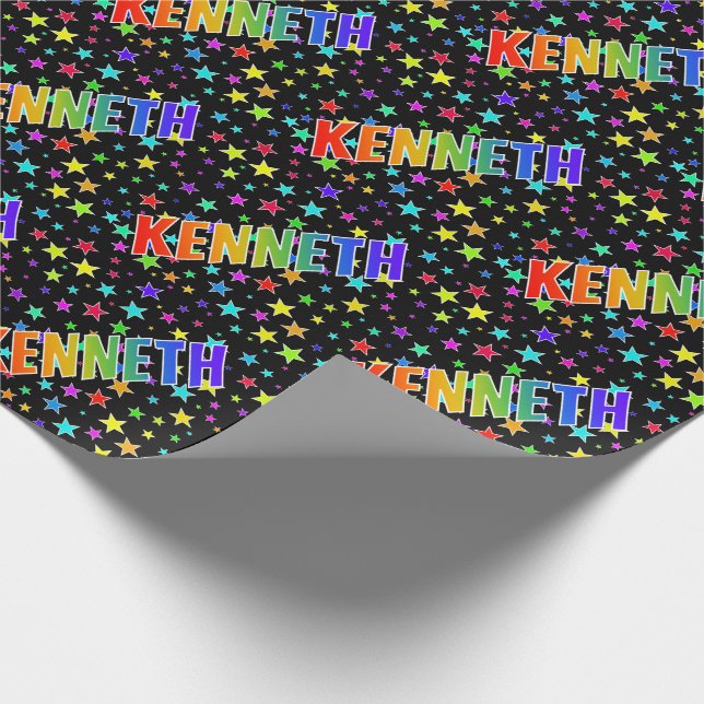 Rainbow Vorname "KENNETH" + Sterne Geschenkpapier (Ecke)