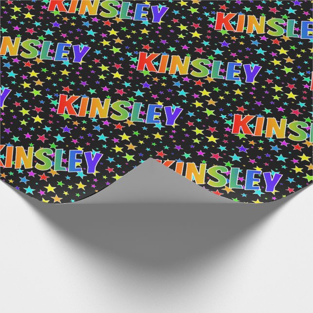 Rainbow Vorname "KINSLEY" + Sterne Geschenkpapier (Ecke)