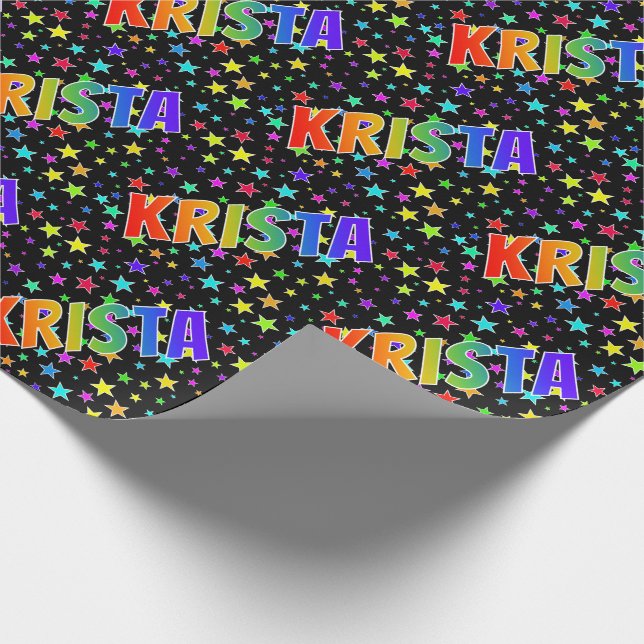 Rainbow Vorname "KRISTA" + Sterne Geschenkpapier (Ecke)
