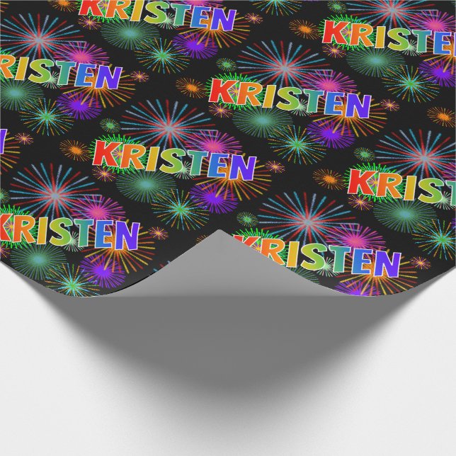 Rainbow Vorname "KRISTEN" + Feuerwerk Geschenkpapier (Ecke)